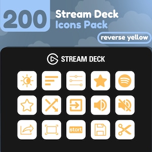 200 Stream Deck Icons | White + Yellow Solid | Reverse Collection | Cute | Elgato | Streaming Assets | Minimal | Touch Portal