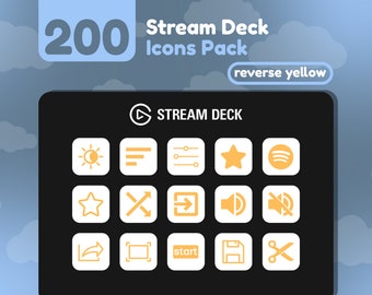 200 Íconos de Stream Deck / Blanco + Amarillo Sólido / Reverse Collection / Cute / Elgato / Streaming Assets / Minimal / Touch Portal