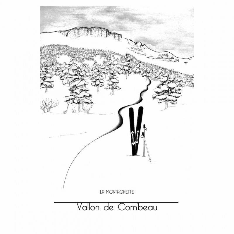 Illustration en Noir et Blanc de Montagne, Ski Rando, Diois, Vercors. Outdoor. Lifestyle. Belle Déco