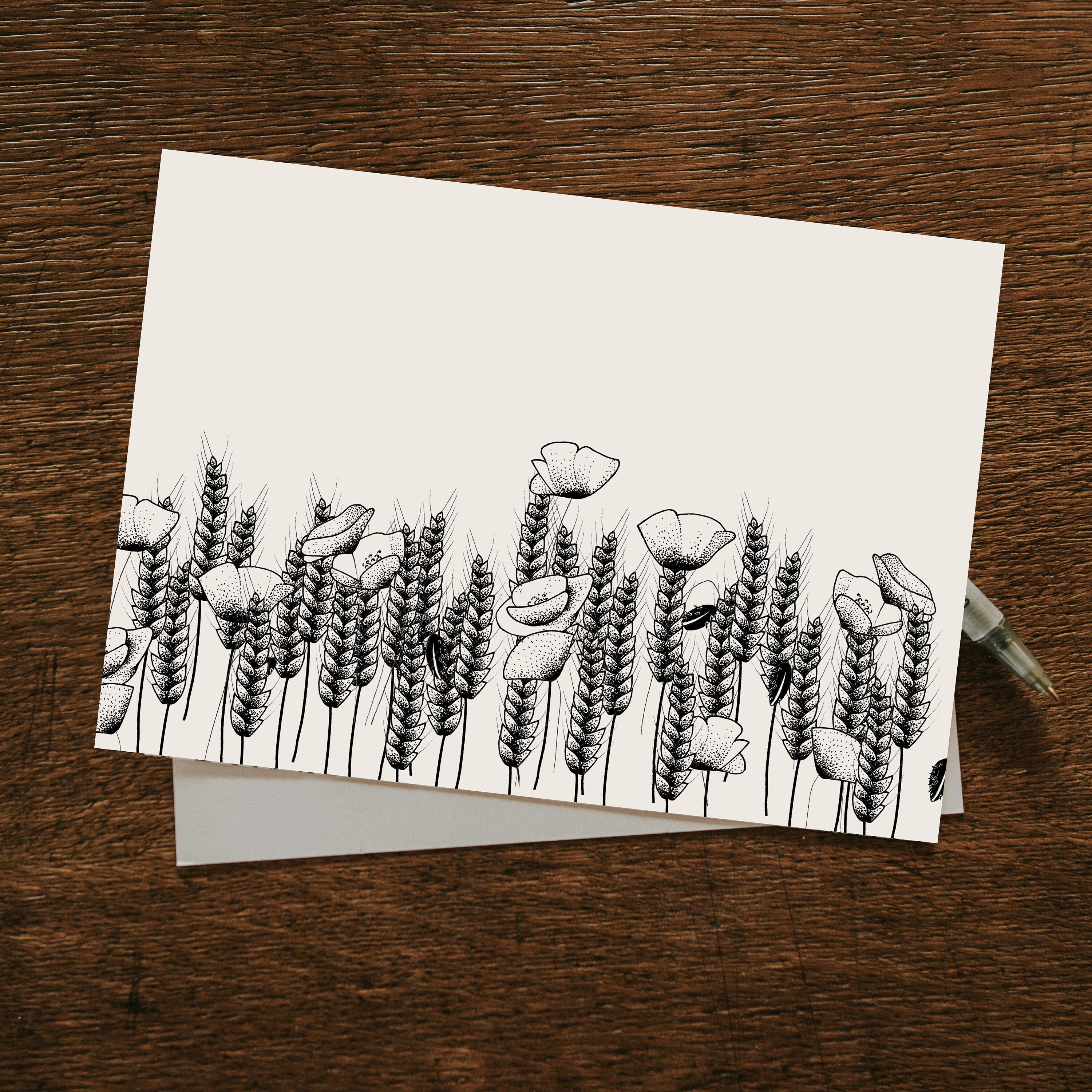 Illustration en Noir et Blanc d'un Champs de Coquelicots. Dessin Fleurs Provence, Coquelicots La Drô