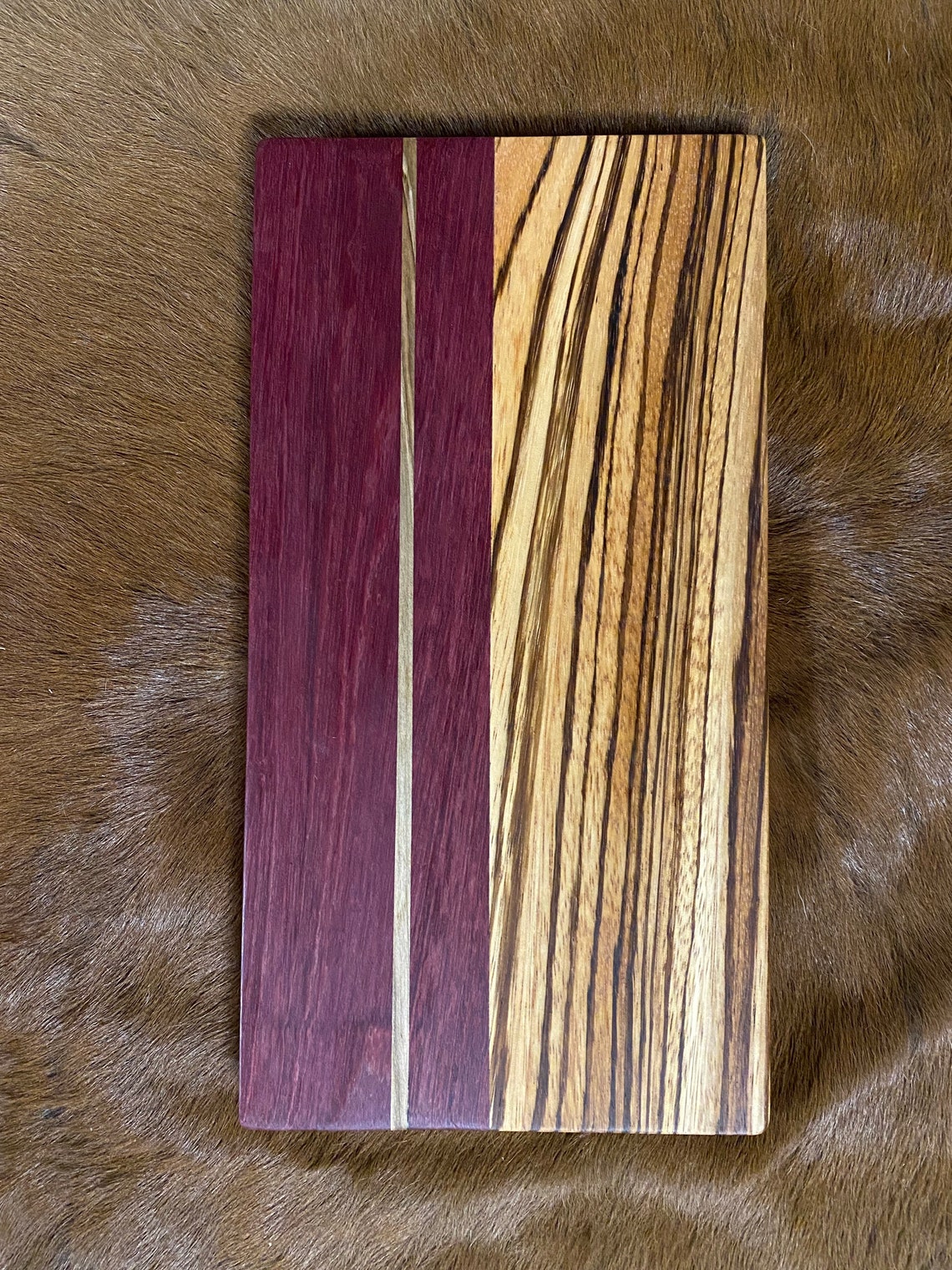 Handcrafted Zebrawood and Purple Heart charcuterie board Etsy