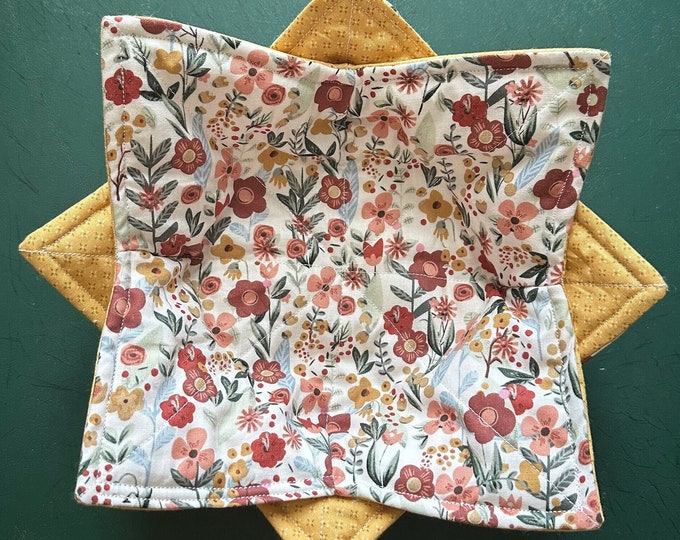 Floral Bowl Cozy, Reversible Cotton Hot and Cold Holder