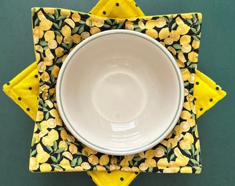 Lemons Microwave Bowl Cozy, reversible, Hot or Cold Bowl Holder, Soup Cozy, Great Gift