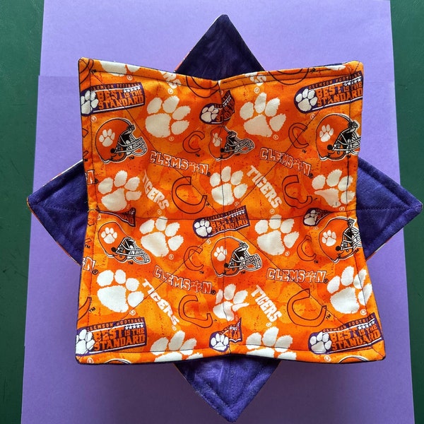 Clemson Football Microwave Safe Bowl Cozy, Hot and Cold Tigers Bowl Holder, Reversible, Gift for Teacher, Office Workers