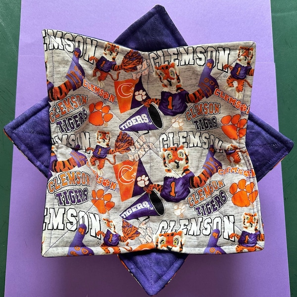 Clemson Football Microwave Safe Bowl Cozy, Reversible Hot and Cold Tigers Bowl Holder, Great Football Gift