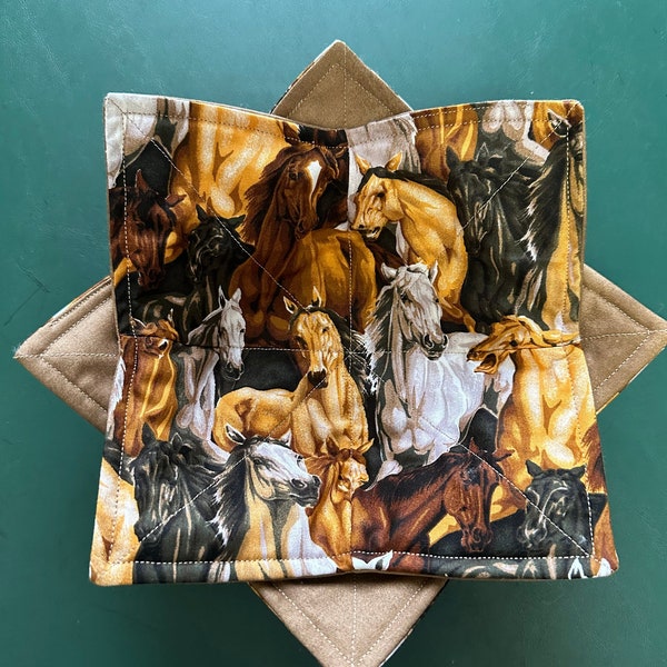 Horse Portraits Microwave Safe Bowl Cozy, Reversible, Hot and Cold Bowl Holder, Great Gift