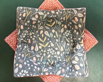 Meadow Flowers Microwave Bowl Cozy, Reversible Cotton Bowl Holder, Hot Cold Carrier