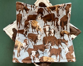 Hereford Cattle Microwave Bowl Cozy, Reversible, Hot and Cold Bowl Holder, Soup Cozy, Farm Animals