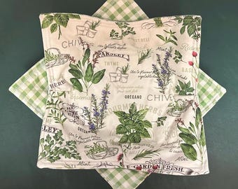 Herbs Microwave Safe Bowl Cozy, Garden, Reversible, Hot or Cold Bowl Holder, Soup Bowl Cozy
