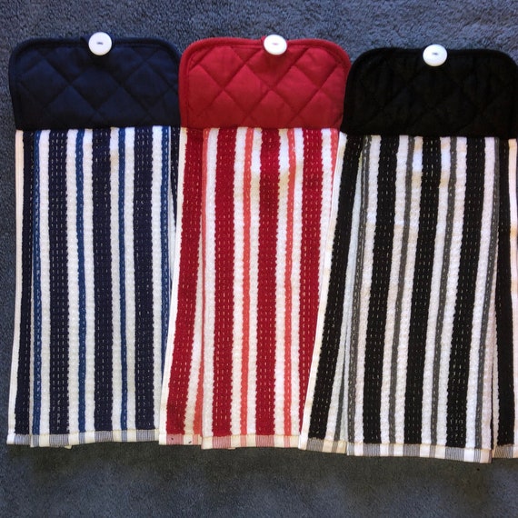 Vibrant Striped Navy Red or Black Hanging Kitchen Towels 