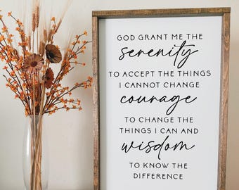 Serenity Prayer Wood Sign | Inspirational Christian Wall Art | Rustic Farmhouse Home Decor | Faith-Based Gift | God give me the serenity