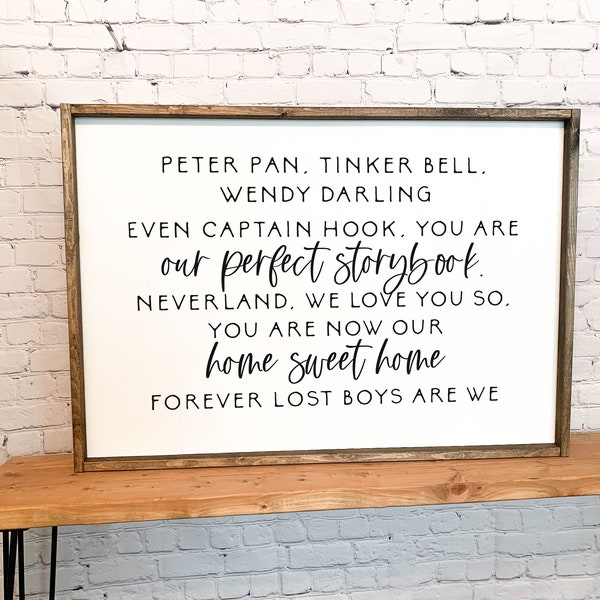 Peter Pan tinker bell Wendy darling | Lost boys | framed wood sign