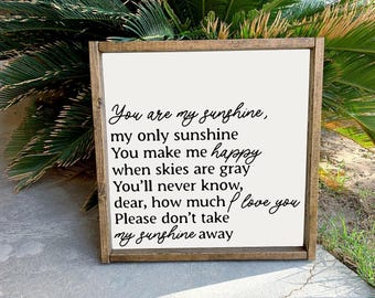 You are my sunshine, my only sunshine | framed wood sign | Wall art | Nursery wall decor
