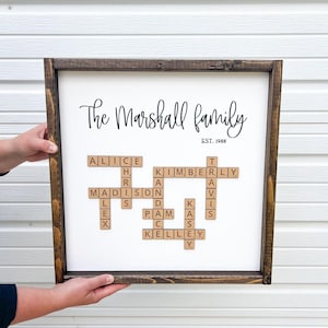 Personalized Family Name Sign Scrabble tile framed wood sign | Gift for Grandparents Personalized Gift for Mom | Anniversary gift wall art