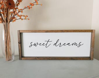 Sweet dreams framed wood sign | Above over the bed Wall art Master bedroom wall decor | Kids room wall decor | Nursery crib sign