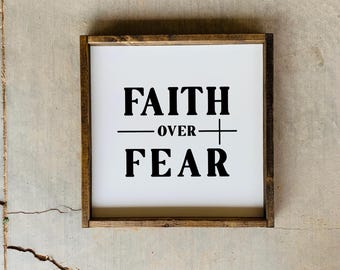 Faith over fear framed wood sign | Living room wall art | Christian decor