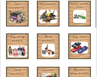 Natural sand classroom labels - Small world, construction, loose parts, playdough, role play