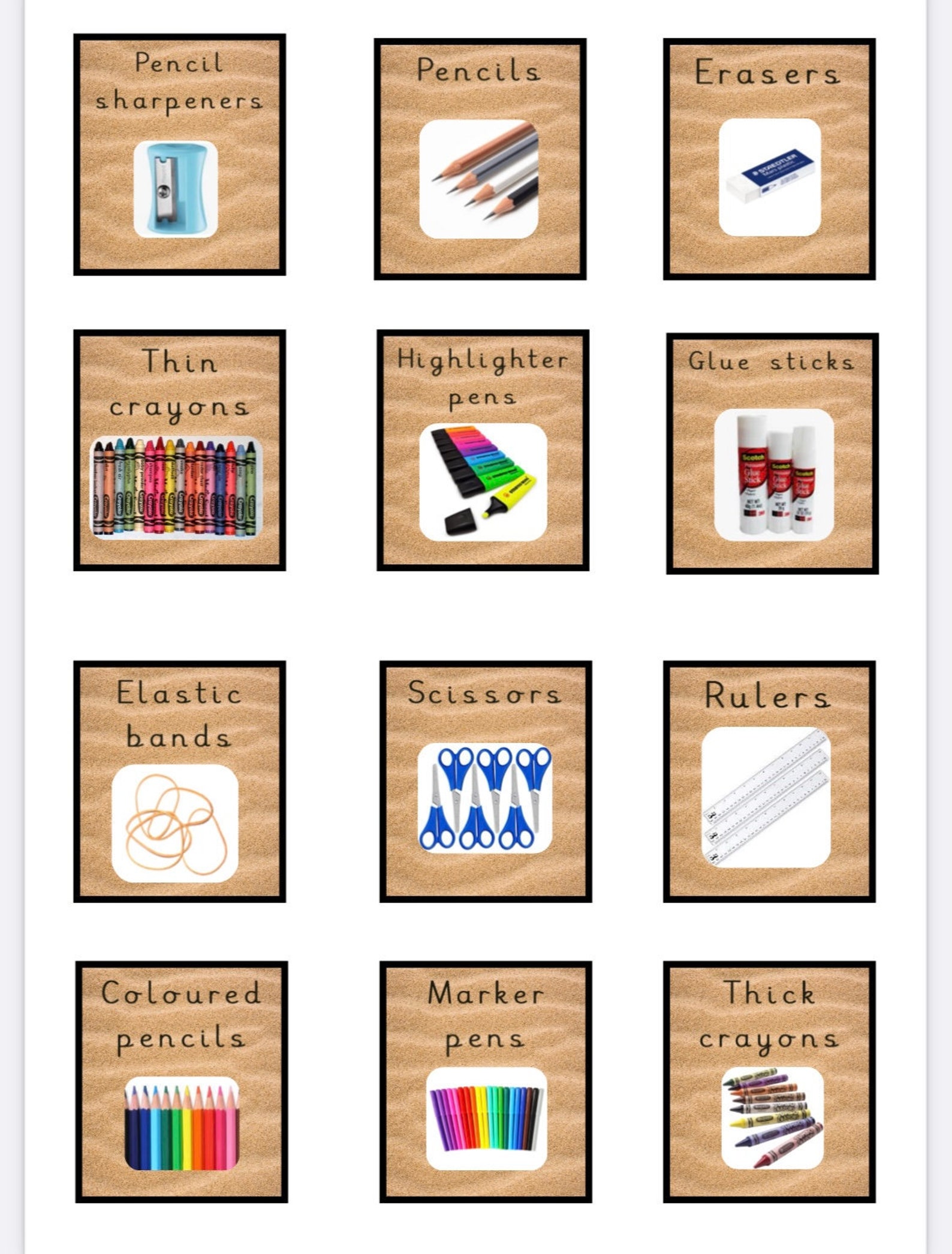 Natural Sand Classroom Labels - Mark Making, Writing, Phonics, Creative ...