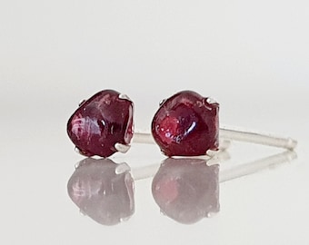 Natural Garnet Stud Earrings | 925 Sterling Silver | January Birthstone Earrings | Crystal Earrings | Natural Gemstone | Garnet Earrings