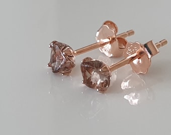 Pendientes de oro rosa y cuarzo ahumado / Pendientes de oro rosa / Pendientes de cristal de cuarzo ahumado / Piedra preciosa natural / Pendientes de cuarzo / Piedra auténtica
