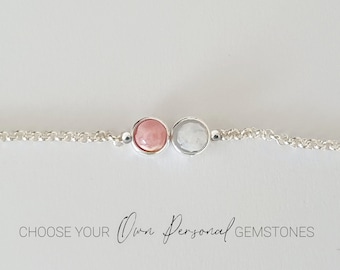 Pulsera de piedras preciosas personalizada / Joyería de cristal y plata esterlina / Pulsera de piedras preciosas naturales / Regalo de joyería con piedra de nacimiento personalizada