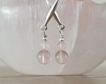 Pendientes de cuarzo rosa / Amor incondicional y consuelo / Piedras preciosas naturales / Pendientes colgantes / Pendientes minimalistas de piedras preciosas