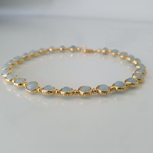 Blue Aquamarine Tennis Bracelet in Gold | Gold Tennis Bracelet | Natural Aquamarine Bracelet | Wedding Graduation Gift | Stone of Happiness