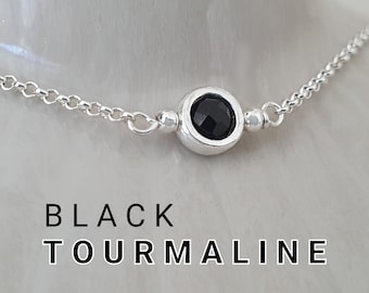Collar de plata de ley con turmalina negra facetada - Libra