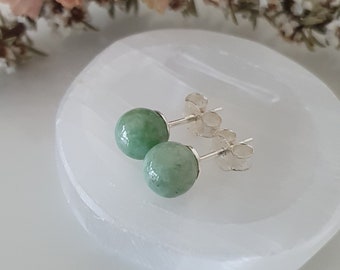 JADE Stud Earrings | 925 Sterling Silver | 6mm Jade Ball Earrings | Crystal Stud Earrings | Natural Gemstone | Stone of Peace