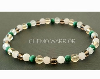 GUERRERO DE QUIMIOTERAPIA / Malaquita, cuarzo ahumado, cuarzo rosa, citrino, selenita / Apoyo para quimioterapia / Piedras preciosas naturales / Pulsera elástica