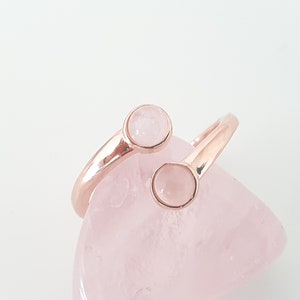 Two Stone Rose Quartz Ring in Rose Gold | Rose Gold Dress Ring | Natural Rose Quartz Crystal for Relationships | Gemstone Fashion Jewellery