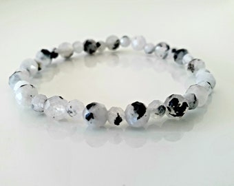 Pulsera de piedra lunar arcoíris: piedra preciosa turmalina facetada