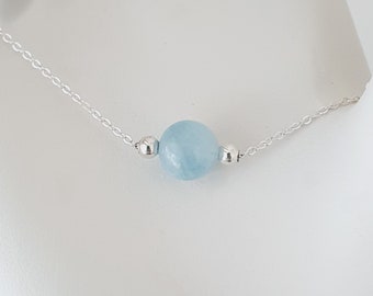 Collar de aguamarina delicado / Cadena de plata esterlina / Joyería de aguamarina con piedra natal de marzo / Piedra preciosa natural / Collar apilable ajustable