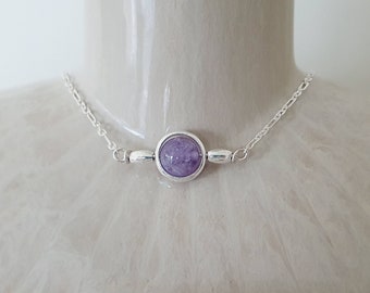 Collar de AMATISTA PÚRPURA NATURAL / Collar de plata de ley 925 / Piedra natal de febrero / Piedra preciosa de amatista genuina / Collar de cristal curativo
