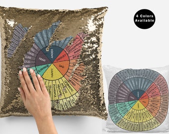 Wheel Of Emotions Sequin Pillow Cover, Cool Wheel Of Emotions Flip Sequin Pillowcase, Wheel Of Emotions Pillow Gift Idea, Feelings Wheel
