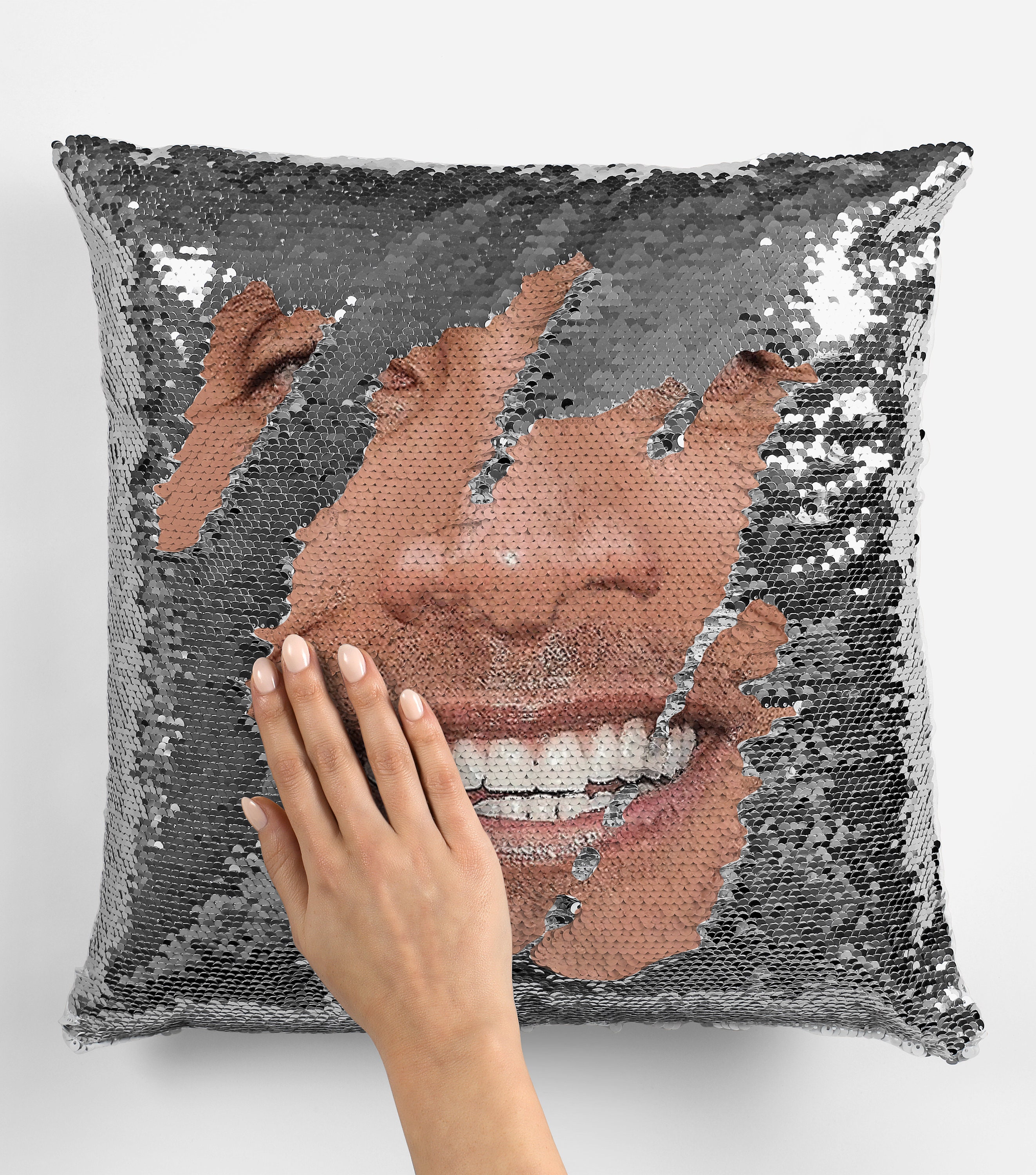 The Rock Meme Face Sequin Pillow Cover Funny the Rock Face 