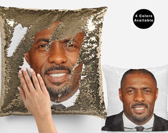 Idris elba sequin pillow cover, celebrity sequin pillow case, idris elba sequin pillow cover pillowcase, idris elba pillow cushion gift idea