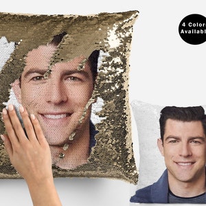Max greenfield sequin pillow, max greenfield cushion home decor, celebrity pillow case, handsome max greenfield flip sequin pillow case gift