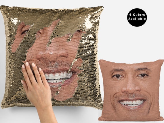 The Rock Meme Face Sequin Pillow Cover Funny the Rock Face 