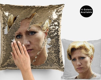 Edie falco sequin pillow cover, celebrity pillow case, edie falco flip sequin pillowcase gifts, edie falco pillow gift