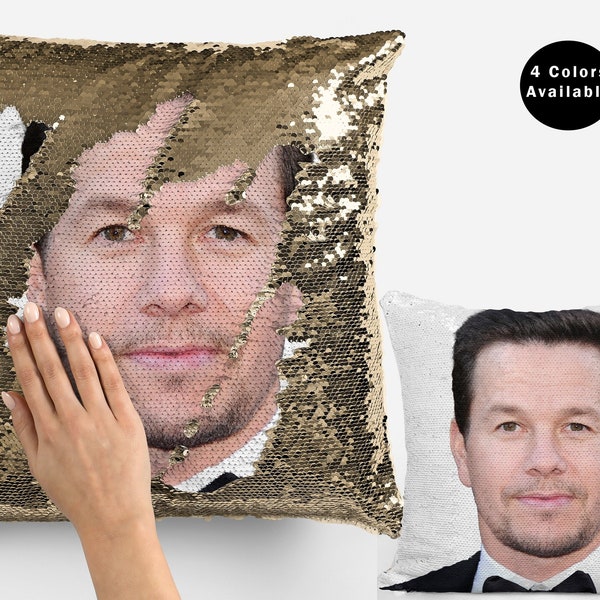 Mark wahlberg sequin pillow cover, celebrity sequin pillowcase, american actor mark wahlberg flip sequin pillow case gift idea for fans