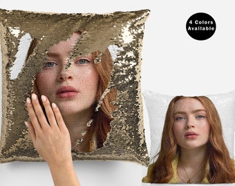 Sadie sink sequin pillow cover, celebrity sequin pillow case, sadie sink sequin pillow cover pillowcase, sadie sink pillow cushion
