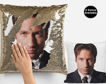 David duchovny pillow case, celebrity pillow cover, david duchovny  flip sequin pillowcase, pillow cushion, david duchovny pillow gift idea