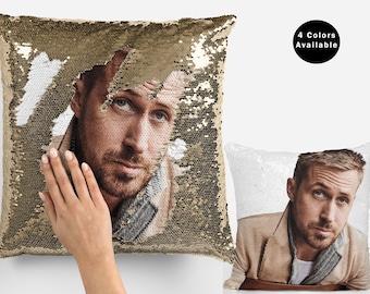 Ryan gosling sequin pillow cover, cool celebrity pillow case, canadian actor ryan flip sequin pillowcase gift for fans, ryan gosling pillow