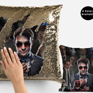 Charlie cox - matt sequin pillow cover, handsome matt flip sequin pillowcase, charlie cox fan pillow case gift
