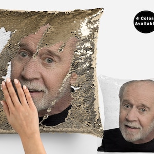 George carlin sequin pillow cover, cool celebrity pillow case, american comedian george carlin flip sequin pillowcase gift idea for fans