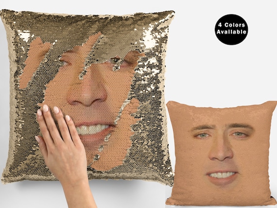 Nicolas Cage Face Funny Sequin Pillow Cover Celebrity Sequin - Etsy