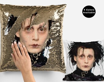 Johnny Edward Sequin Pillow Cover, Celebrity Sequin Pillow Case, Johnny Sequin Pillow Cover Pillowcase, Pillow Cushion
