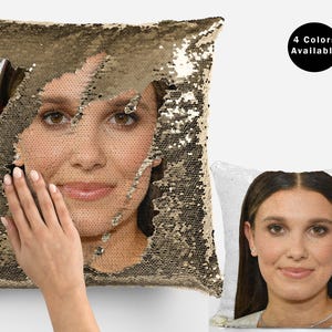 Millie Bobby Brown Sequin Pillow, Beautiful Millie Bobby Flip Sequin Cushion Gift Fans, Cool Celebrity Pillow Case, Millie Pillow Cover Gift