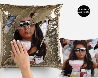 Nicole polizzi sequin pillow cover, funny nicole polizzi snooki flip sequin pillowcase, nicole polizzi meme